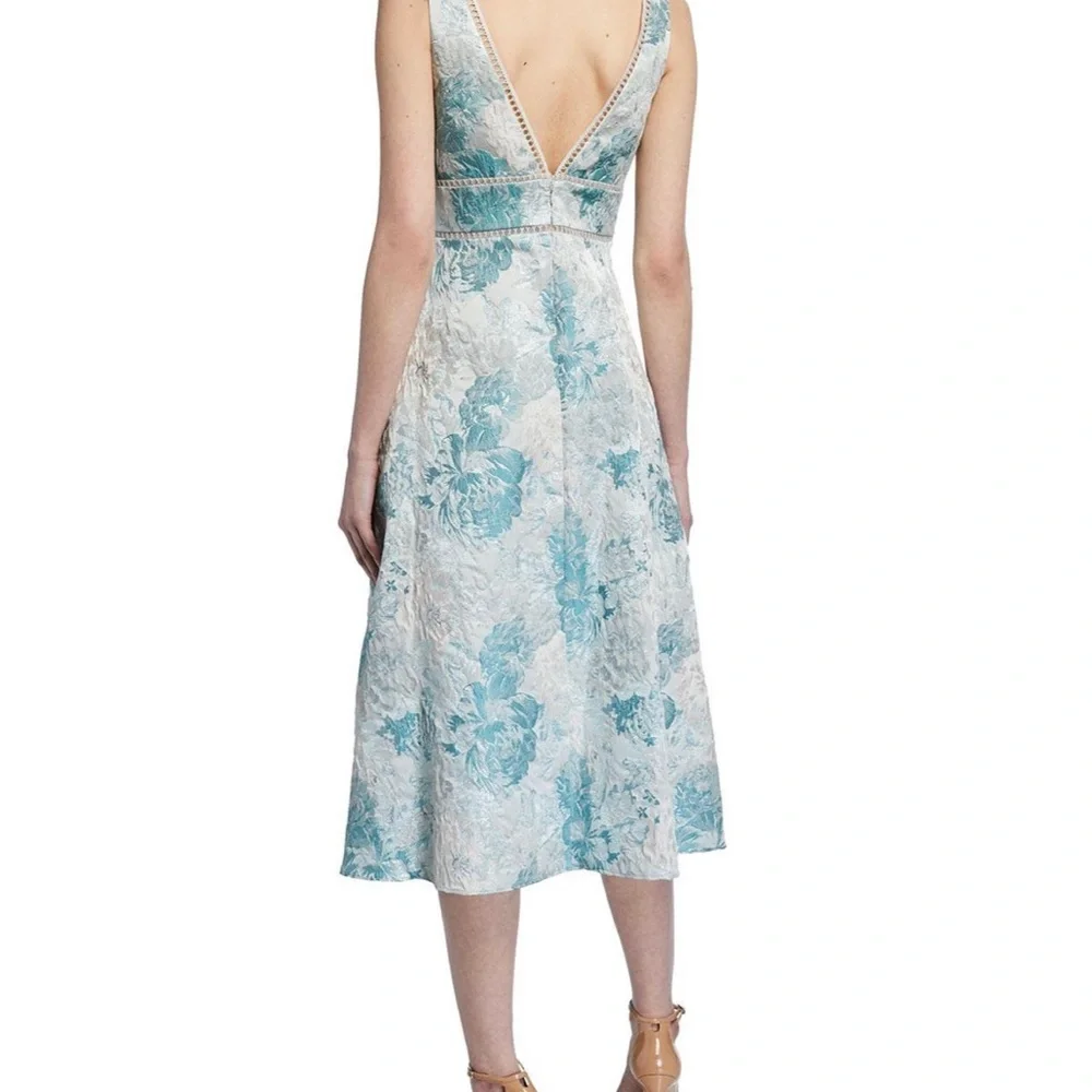 Aidan Mattox Sleeveless Floral Jacquard Fit-&-Flare Dress, Green, Size 8 - Picture 10 of 13